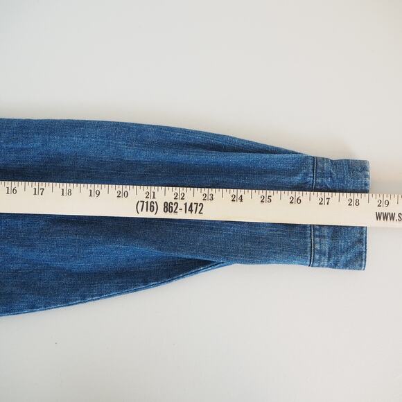 Vintage Women's Wrangler Blues Denim Shirt Pearl Snap Button Up Western - Picture 11 of 12